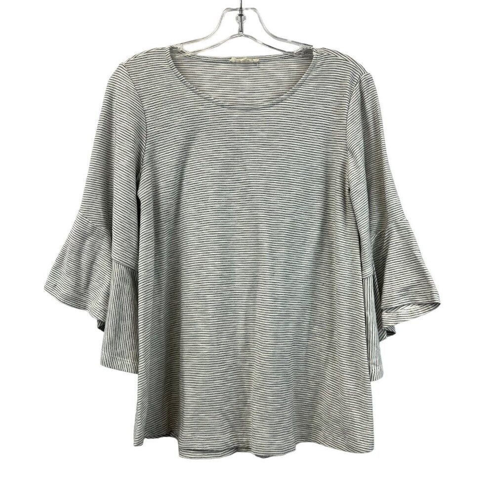 Mystree Womens 3/4 Bell Sleeve White/Black Striped Top Size Small